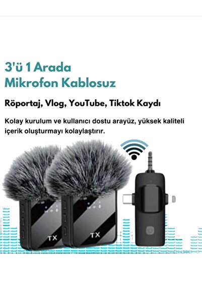 Vothoon Yüksek Kalite Profesyonel 3 In 1 Kablosuz Taşınabilir Yaka Mikrofonu Tüylü