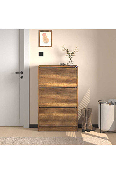 Adore Mobilya Flat Duo 3 Katlı Geniş Ayakkabılık - Oslo Ceviz 73x119x26 cm