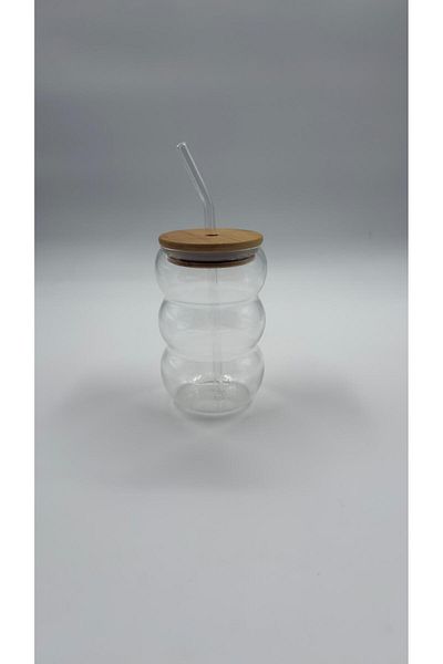 ERKUGO Bubble Borosilicate Glass Cup – Heat Resistant 600 ml - with Bamboo Lid