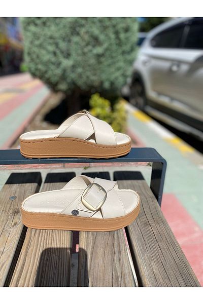 Mammamia D25YT-1285 Γυναικείες παντόφλες σόλας με μαξιλάρι από γνήσιο δέρμα