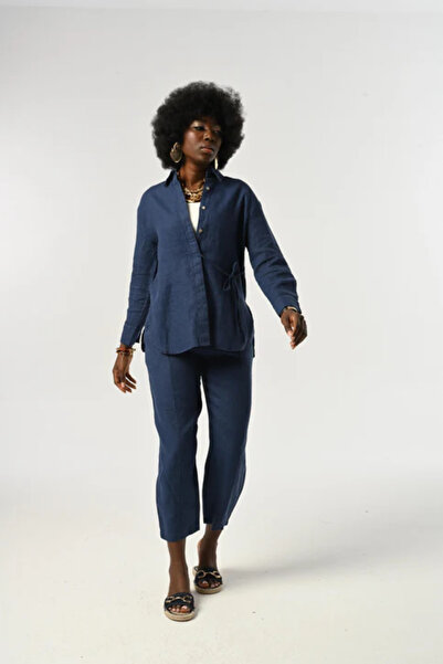 Orfeo Negro Μπροστινή γραβάτα λινό πουκάμισο