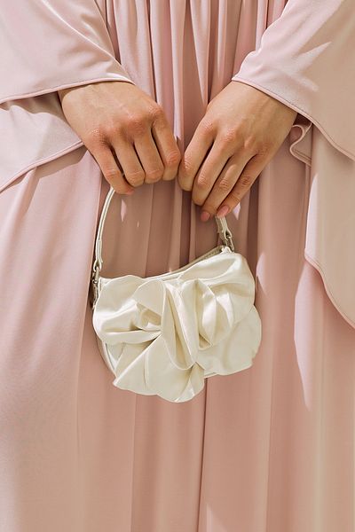 Manuka Flower Satin Evening Dress Mini Bag Ecru