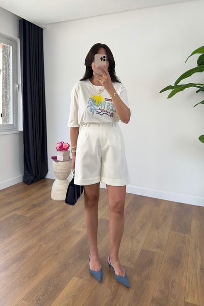 BİRCANÇİL Dania White Double Leg Shorts