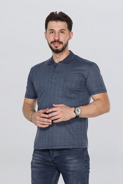 HEDEFNUR TEKSTİL Ανδρικό μπλουζάκι Dad με γιακά και τσέπη με μοτίβο κλασική εφαρμογή