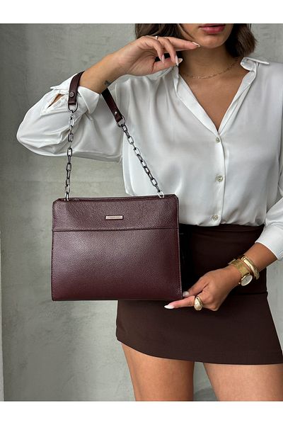 DERKON Arm and Shoulder Bag Genuine Leather Monica Model Burgundy