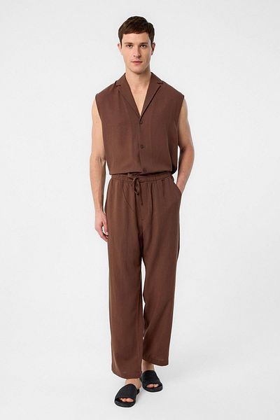 Antioch Brown Linen Blend Jogger Men's Trousers