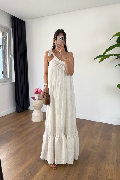BİRCANÇİL Rots Stone One Shoulder Tie Detail Lined Dress