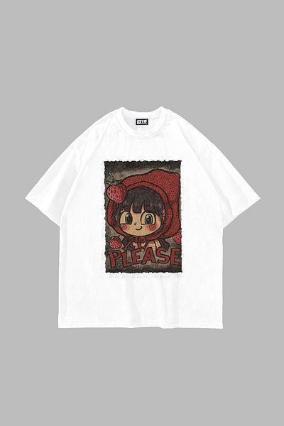 Bak Moda Little Red Riding Hood Printed Oversize Unisex White Tshirt
