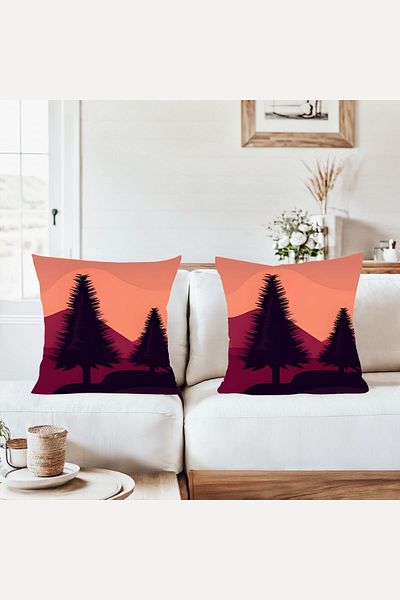 on the clouds Orange Burgundy Floor Pine Wood Combination Hidden Zipper Throw Pillow Cover Sofa Pillow Case Set (2Pcs)