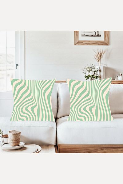 on the clouds Green Beige Combination Hidden Zippered Throw Pillow Cover Sofa Pillow Cover Set (2Pcs)