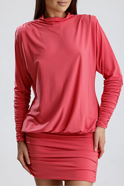 Sense Back Low-Cut Gathered Sandy Evening Dress | Elb36127 Coral