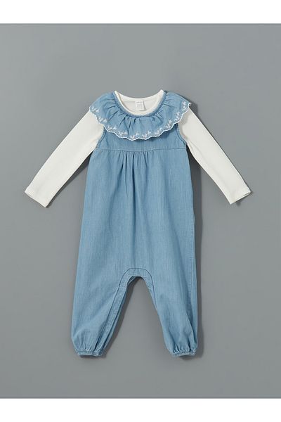 LC Waikiki Embroidered Collar Detailed Baby Girl Blouse and Jumpsuit 2-Piece