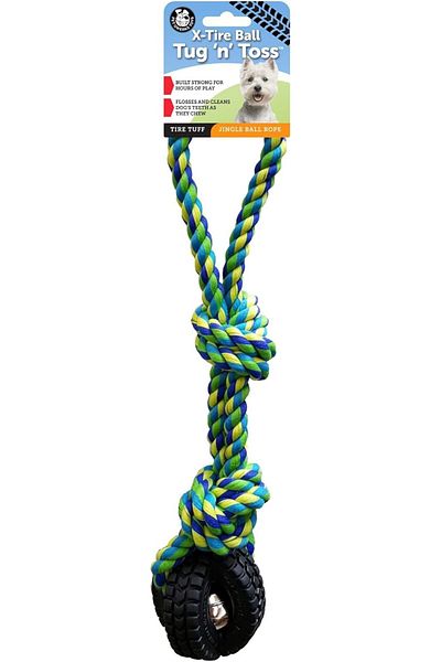 Petmate Pet Qwerks Jingle Ball X-Tire Tug N Toss Dog Toy