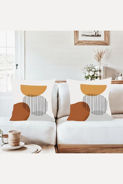 on the clouds Bohemian Abstract Circle Line Combination Hidden Zipper Throw Pillow Cover Sofa Pillowcase Set(2Pcs)