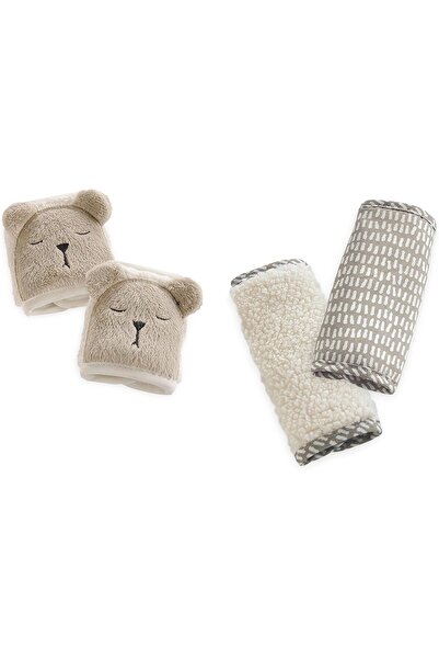 Eddie Bauer أغطية أحزمة مقعد سيارة للأطفال من قطعتين، على شكل دب، بني فاتح/أبيض