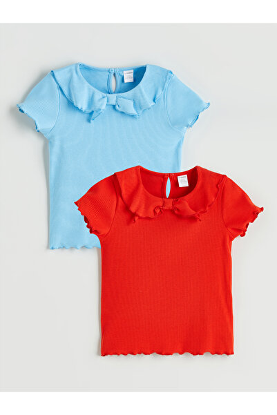 LC Waikiki Mädchen-T-Shirt mit Rundhalsausschnitt und Schleife, 2er-Pack