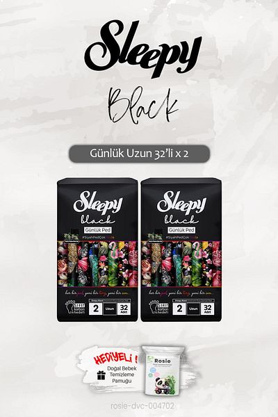 Sleepy Black Daily Pad 32 Pack Long X 2 and Rosie