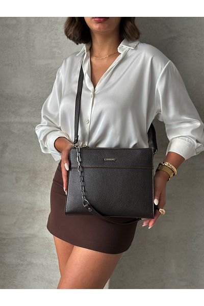 DERKON Arm and Shoulder Bag Genuine Leather Monica Model Brown