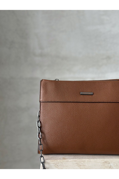 DERKON Arm and Shoulder Bag Genuine Leather Monica Model Taba