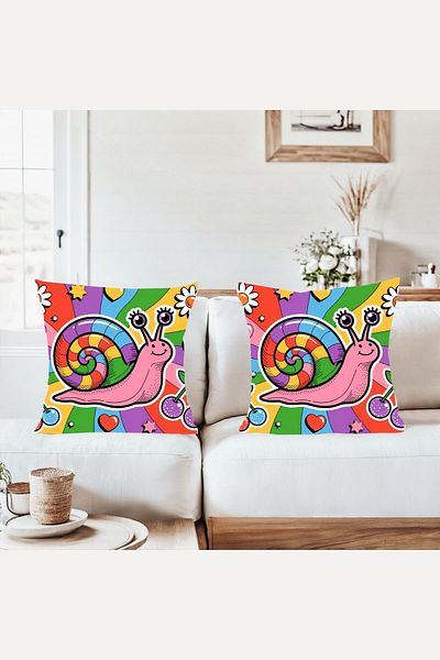 on the clouds Colorful Snail Combination Hidden Zippered Throw Pillow Cover Sofa Pillow Case Set (2Pcs)