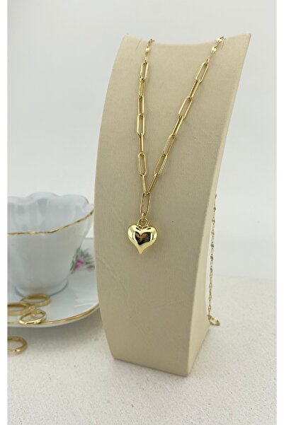Onseva Kuyumculuk 14 Ayar Altın Ataç Zincirli Kalp Kolye