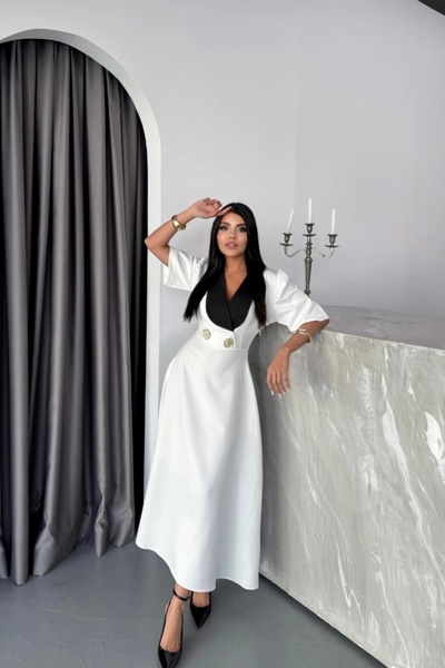 trend_ermege ROCHIE DESIGN JACHETA GULER DETALIE BUTON AUR MÂNECĂ SCURTĂ - Alb