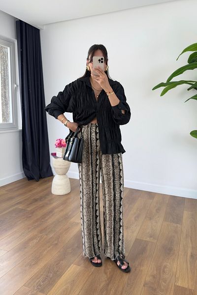 BİRCANÇİL Fonsa Brown Mink Patterned Trousers