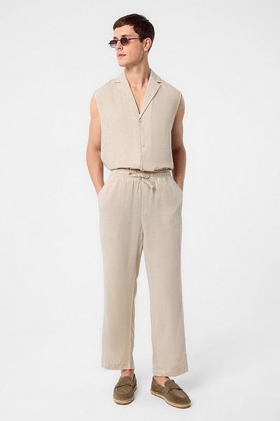 Antioch Beige Linen Blend Jogger Men's Trousers