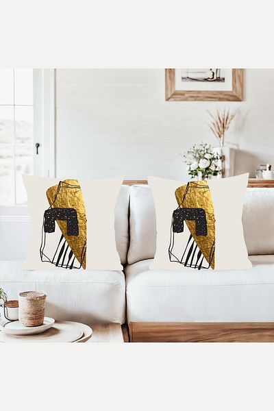 on the clouds White Background Gold Detailed Combination Hidden Zippered Throw Pillow Cover Sofa Pillow Cover Set (2Pcs)