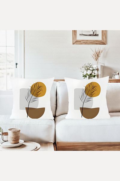 on the clouds Bohemian Geometric Pattern Leaf Combination Hidden Zipper Throw Pillow Cover Sofa Pillowcase Set (2Pcs)