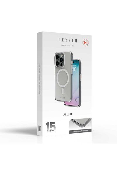 Levelo جراب Allure PC الصلب لجهاز iPhone 15 Pro - شفاف