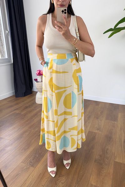 BİRCANÇİL Lusa Ecru Yellow Maxi Length Skirt