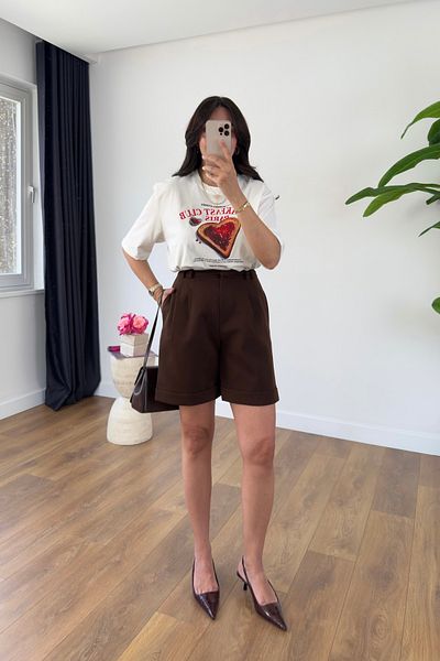 BİRCANÇİL Dania Bitter Brown Double Leg Shorts
