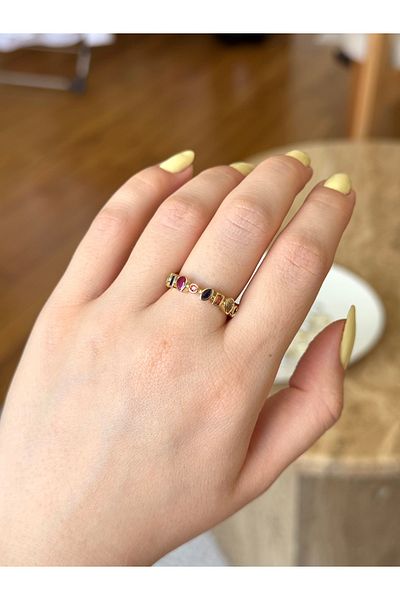 Ephyra Adjustable Gold Color Colorful Stone Ring