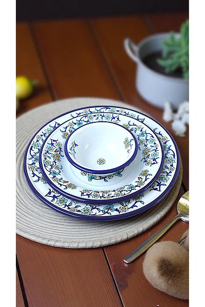 İnci Emaye 13-24-30 No 3-Piece Enameled Dinner Plate, Plate Serving, Food, Camping Picnic, Dowry, Gift