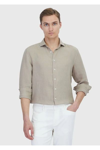 Ramsey Πουκάμισο Mink Plain Casual Fit Woven Casual 100% λινό