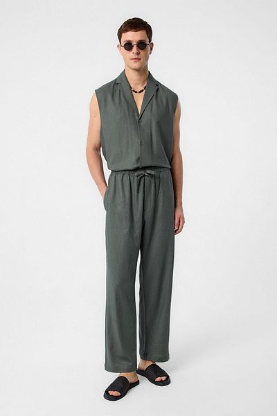 Antioch Khaki Linen Blend Jogger Men's Trousers