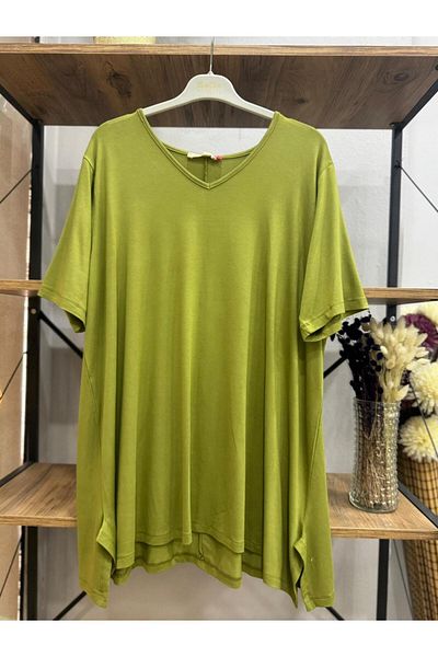 ÖZNE BUTİK Women's 100% Cotton V Neck Short Sleeve Tunic