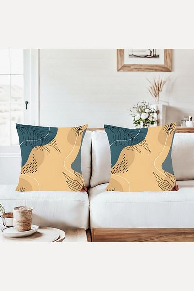 on the clouds Bohemian Botanical Leaves Combination Hidden Zippered Throw Pillow Cover Sofa Pillow Case Set (2Pcs)