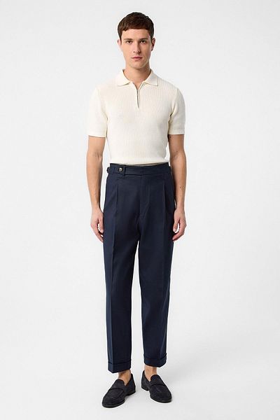 Antioch Navy Blue Italian Cut High Waist Men's Trousers