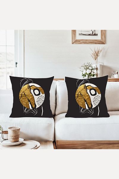 on the clouds Black Background Bohemian Gold Combination Hidden Zippered Throw Pillow Cover Sofa Pillow Cover Set (2Pcs)
