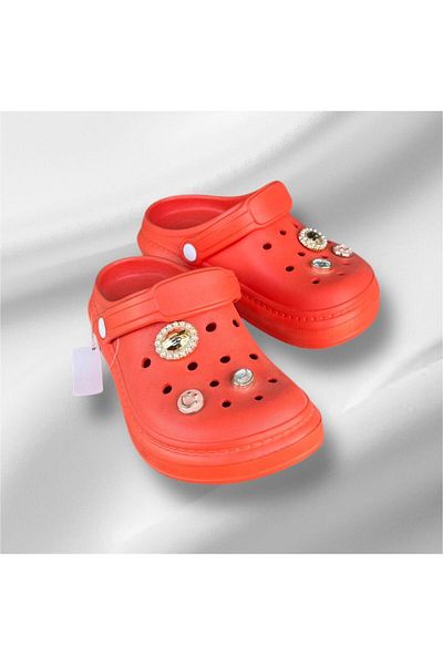 AkınalBella Women's Pastel Orange Stone Closed Front Slippers Sandals