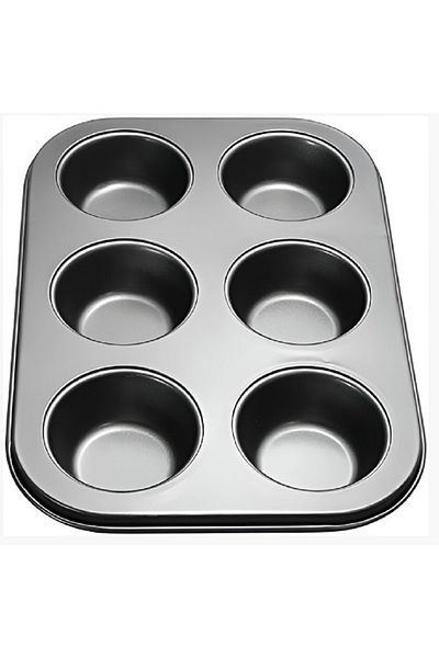 rexa 6-Cup Non-Stick Stainless Steel Muffin & Cupcake Baking Tray – Black