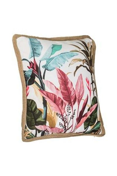 OEM Perna Decorativa de Vara Bej Alba Floral cu Margine din Iuta 45 x 45 cm