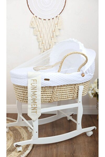 Mini Baby مهد مواليد (سلة موسى) + قاعدة لون ابيض