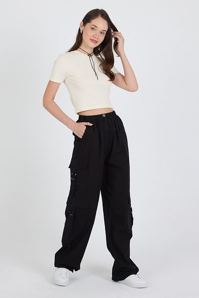 Rodi Elastic Waist 3 Pocket Buckle 100% Cotton Cargo Pocket Women's Trousers 1447