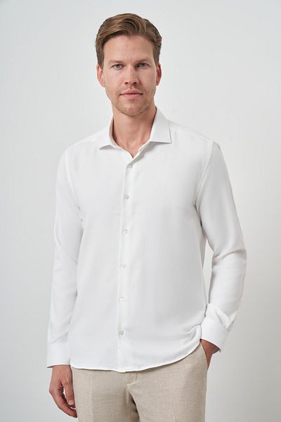 Morven Men's Off-White Slim Fit Italian Collar Shirt