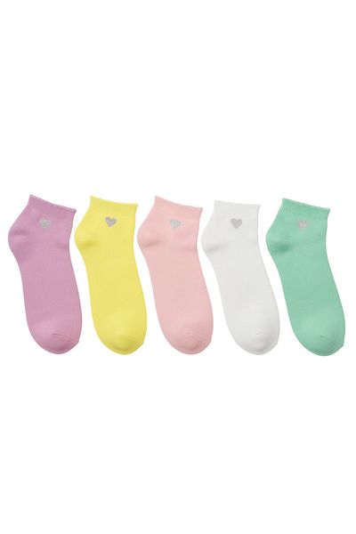 JUST SOCKS Pack of 5 Girls' Cotton Socks with Glitter Heart Details