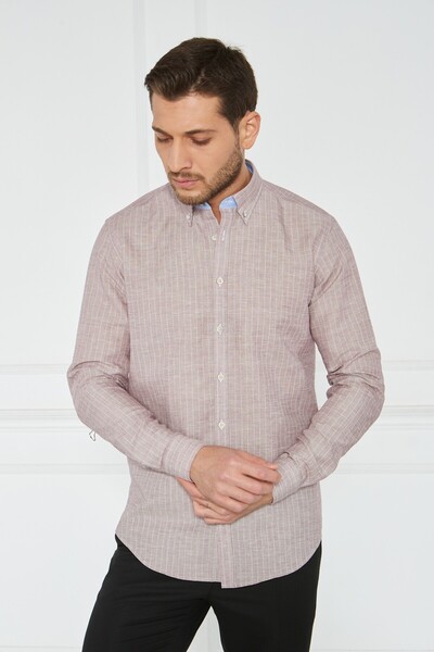 Paşahan Giorgianni Collar Button Striped Linen Slim Fit Shirt