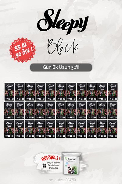 Sleepy Buy 33 Pay 30 Sleepy Black Long 32-Piece Daily Pad, Rosie Gift